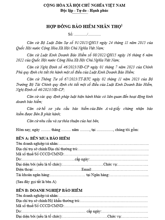 hợp đồng bảo hiểm nhân thọ
