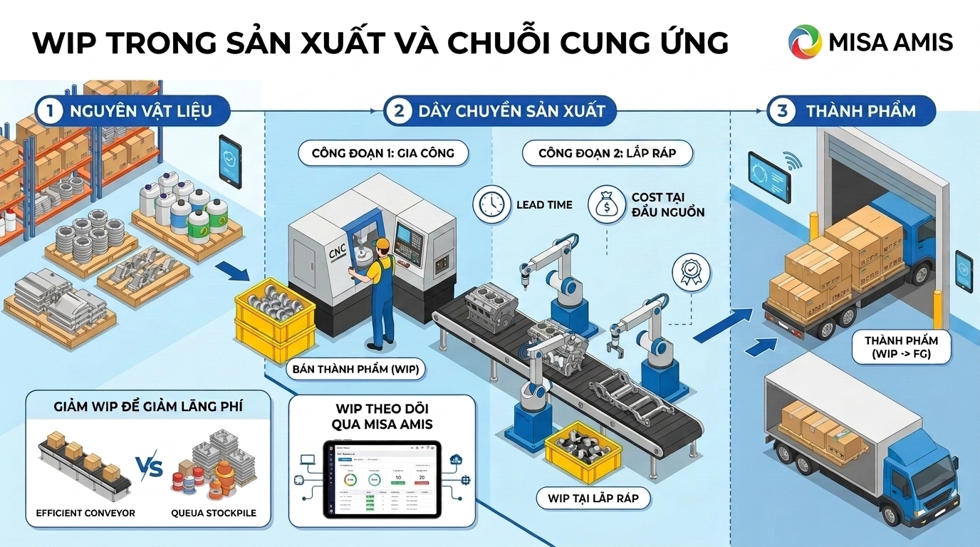WIP là thuật ngữ kế toán và kho vận chỉ bán thành phẩm