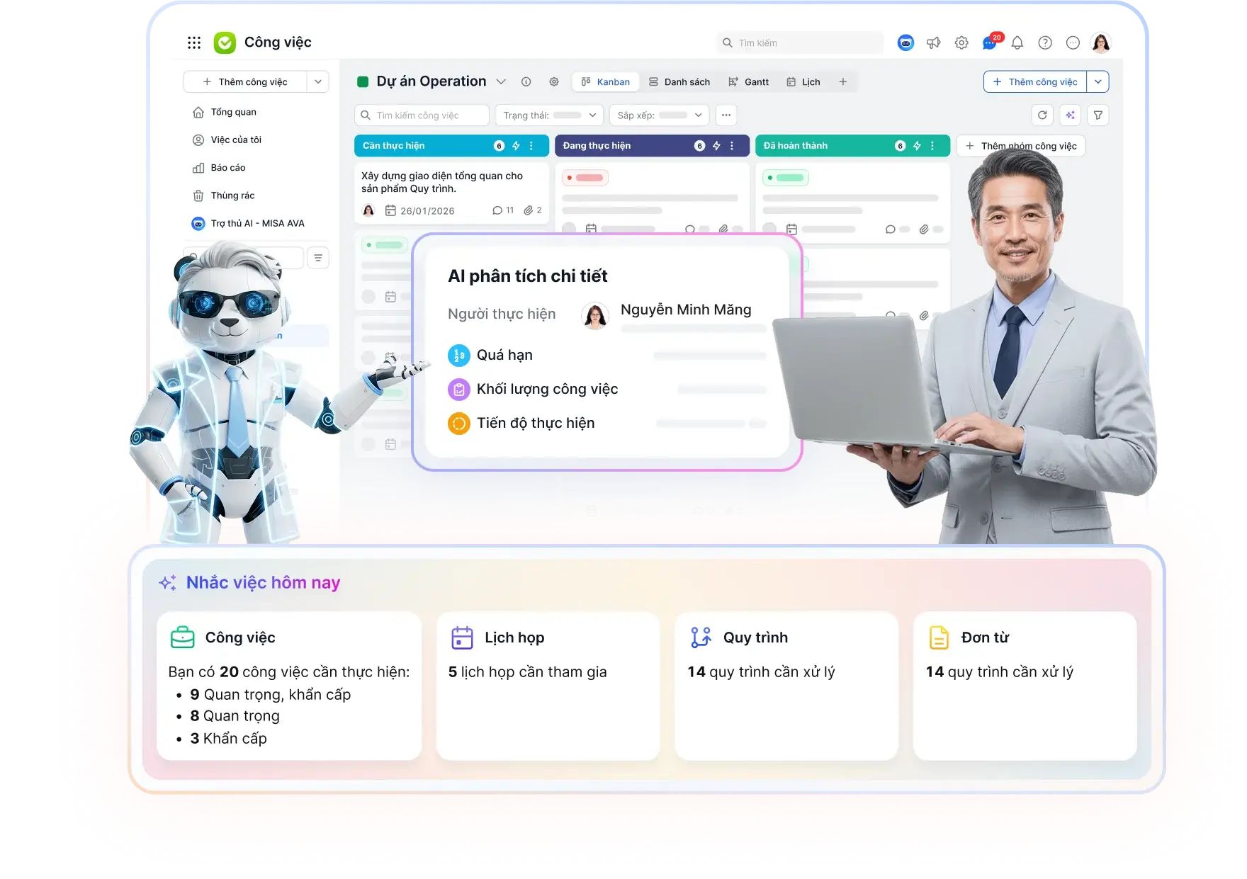 AMIS Công việc tích hợp công nghệ AI tự động giao việc, nhắc tiến độ