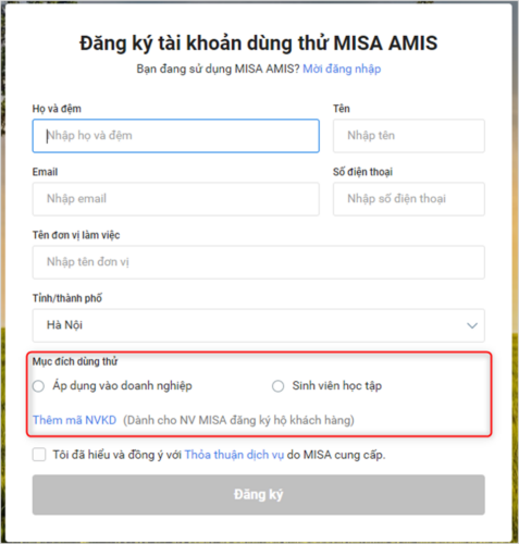 Đăng ký dùng thử tài khoản miễn phí của aiMarketing