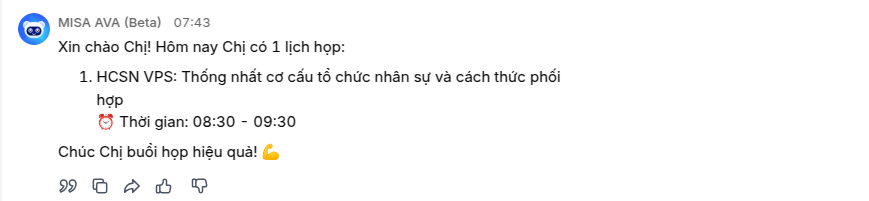 Agent tự động thống kê và gửi lịch họp vào mỗi đầu sáng