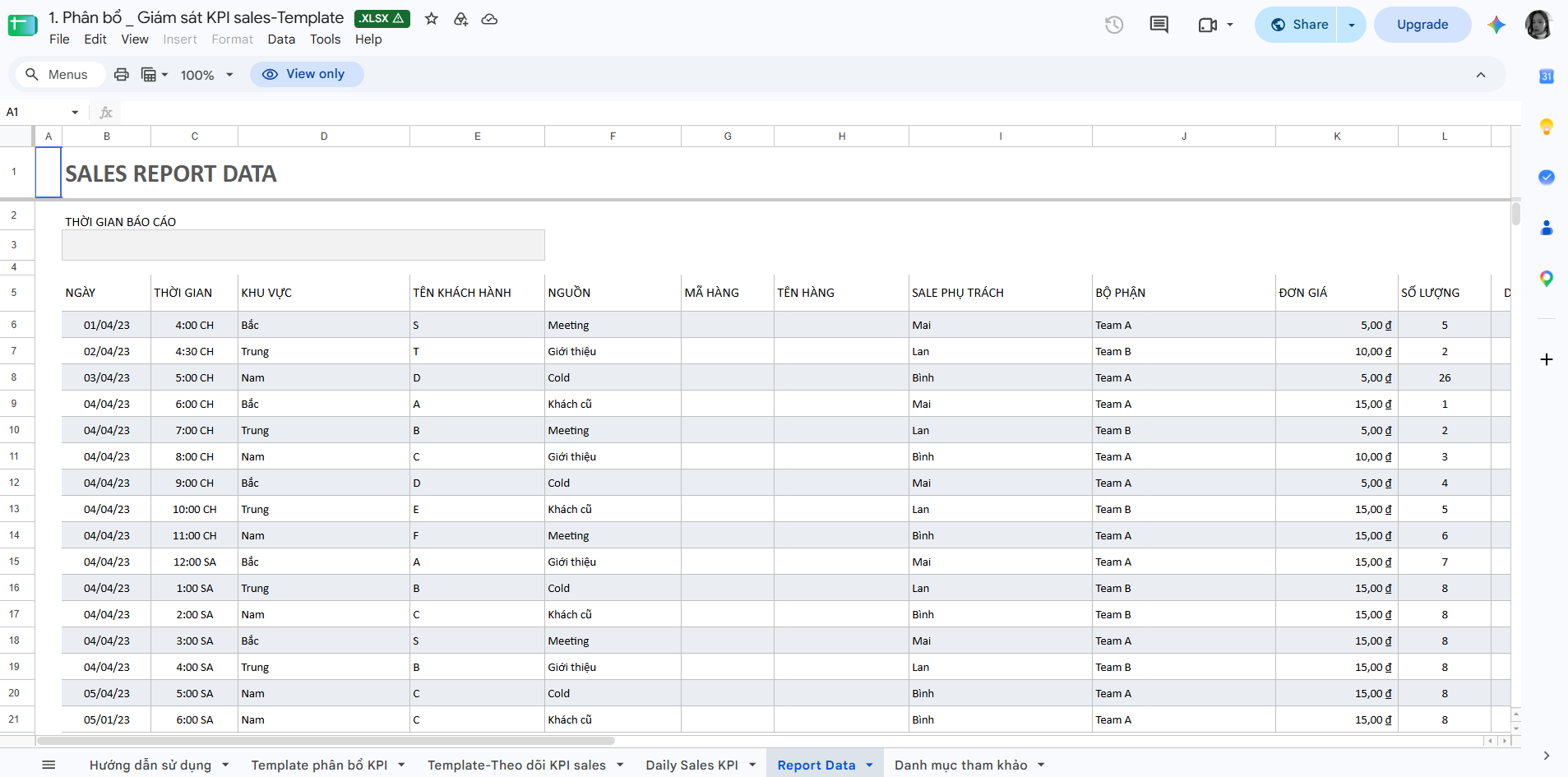 Template báo cáo dữ liệu
