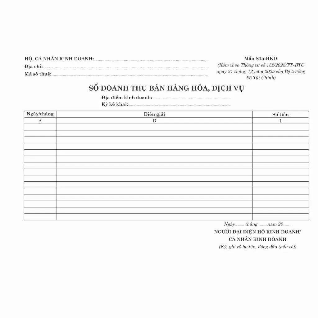 lưu ý khi ghi mẫu sổ s1a hkd