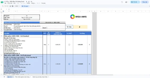 Biểu mẫu báo giá bằng Excel bản tiếng Việt