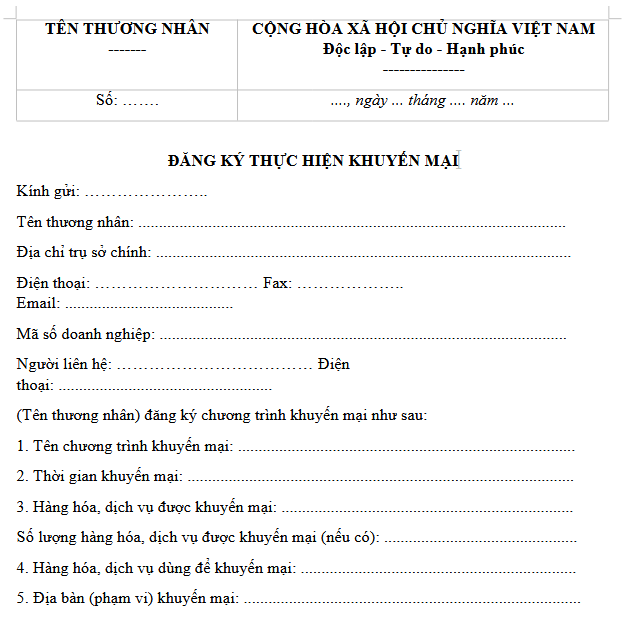 Thủ tục đăng ký chương trình khuyến mại