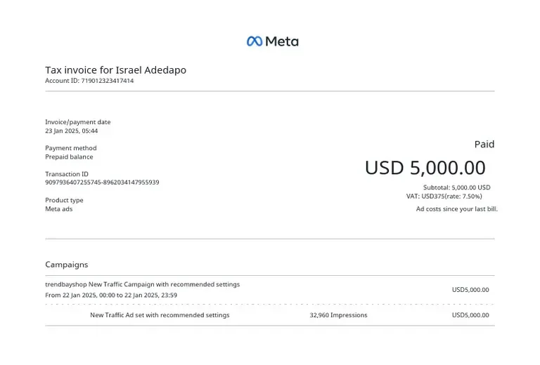 Hóa đơn VAT của Facebook Meta