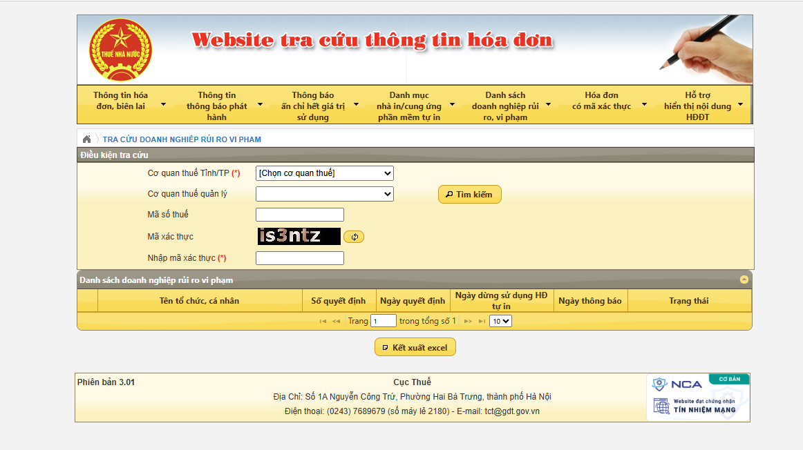 Tra cứu doanh nghiệp rủi ro
