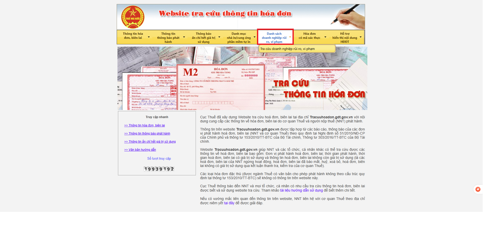 Website tra cứu thông tin hóa đơn